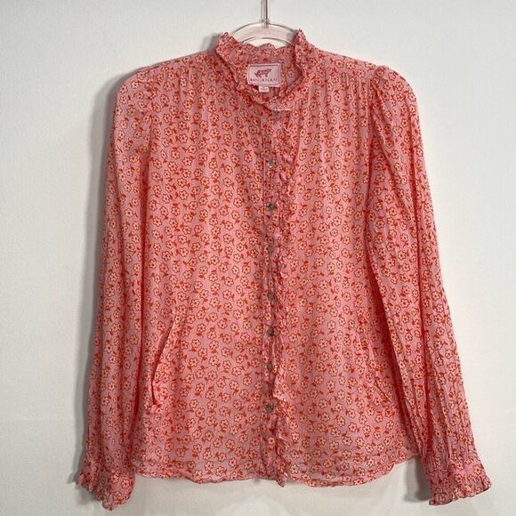 Banjanan Blouse Scattered Flowers Lightweight ruffles Women's Small Pink - Picture 3 of 14
